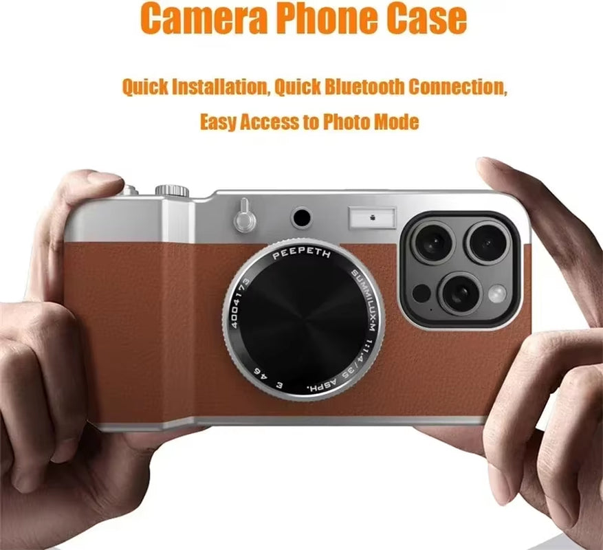 Retro Bluetooth Camera Phone Case for Iphone 15 14 13 12 Pro Max Magnetic Cosmetic Mirror for Iphone 15Promax Hard Phone Cover